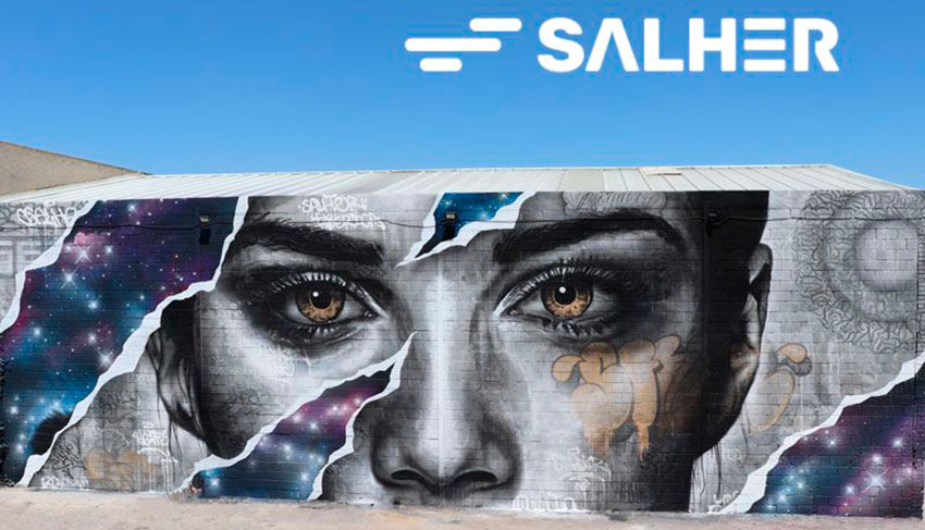 Imagen del grafiti que adorna la fachada de las oficinas centrales de Salher...