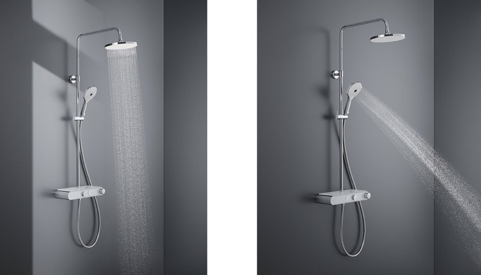La ducha fija envuelve todo el cuerpo mientras que, con la teleducha, gracias a la tecnologa Click!, se puede elegir entre tres tipos de chorro...