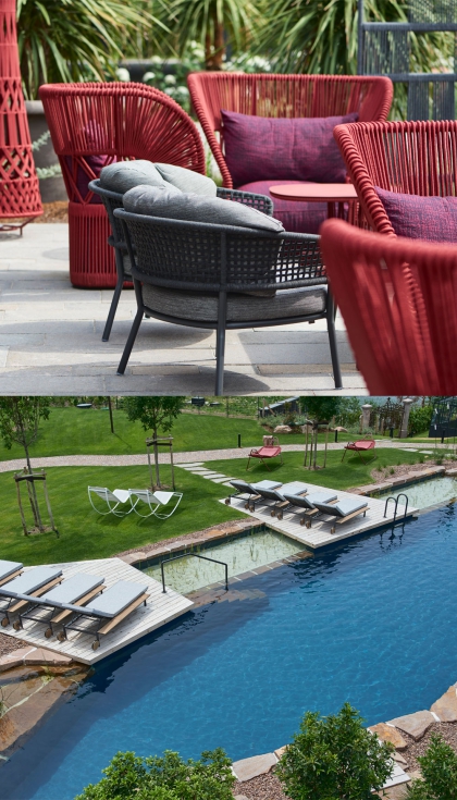 Talenti viste el mobiliario outdoor del Manna Resort en distintas reas comunes y privativas
