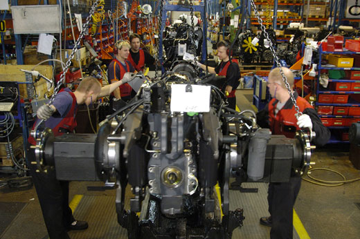 Partial view of the Valtra factory assembly line