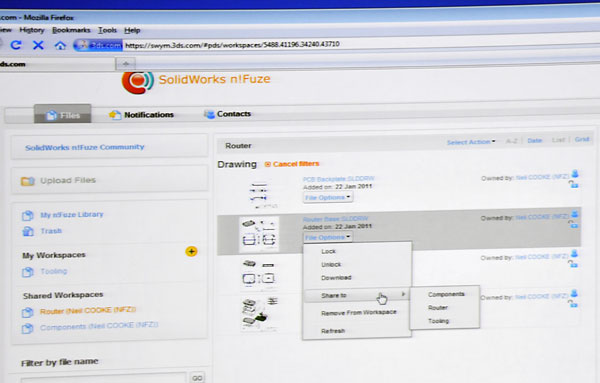 n!Fuze permitir compartir modelos CAD, accesibles desde un navegador web o desde el propio programa SolidWorks