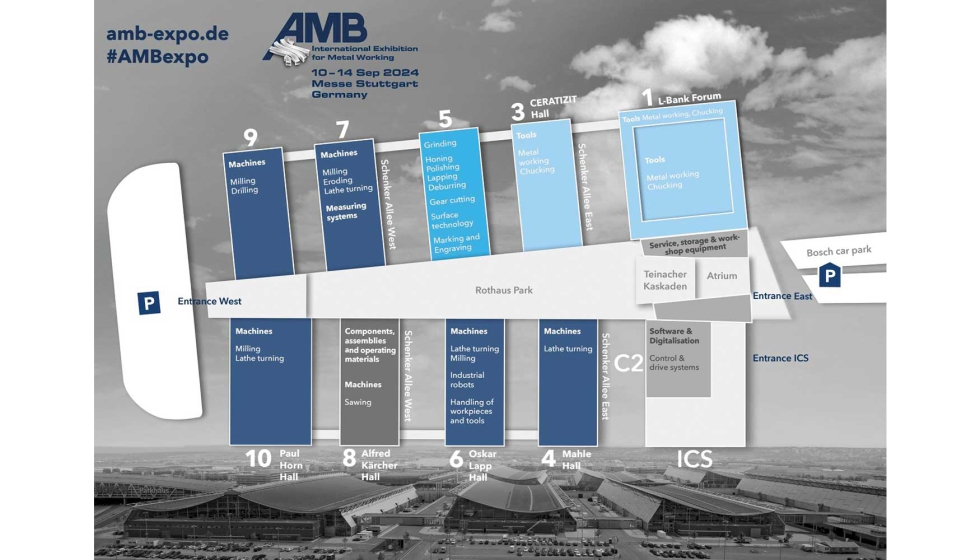 Clasificacin temtica y distribucin de pabellones de AMB 2024. Foto: Landesmesse Stuttgart GmbH