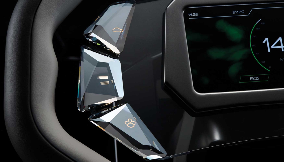Um dos destaques da apresenta��o da Kurz na feira � o conceito de design do volante com incorpora��o de cristal...