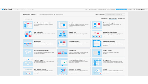 Tipos de plantillas bsicas de Wordwall