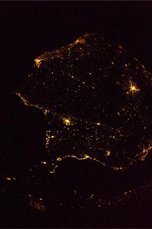 Night photography of the Iberian Peninsula. (Credit: This / NASA)