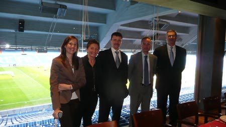 The representatives of Siemens PLM, during the meeting with journalists at the Bernabeu Stadium