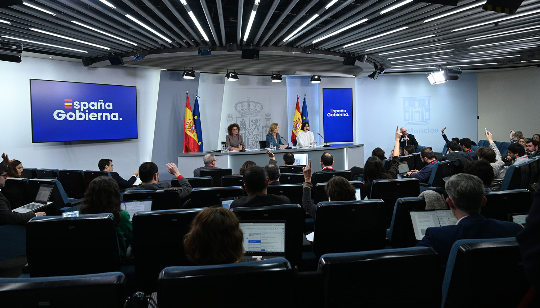 Mara Jess Montero, Pilar Alegra y Diana Morant durante la rueda de prensa posterior al Consejo de Ministros...