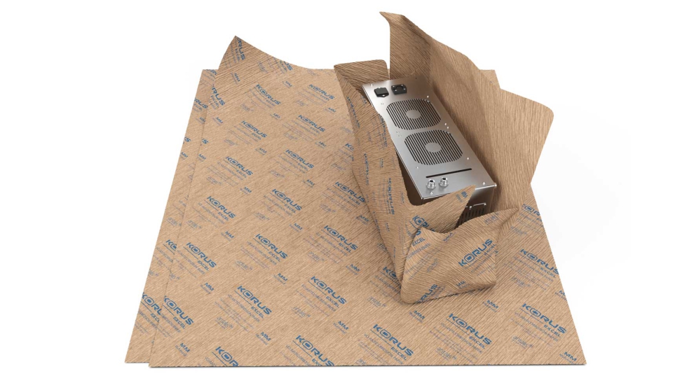 Cuando se utiliza papel VCI crepado, se aade ms material activo al envase. Imagen: Antalis Verpackungen GmbH