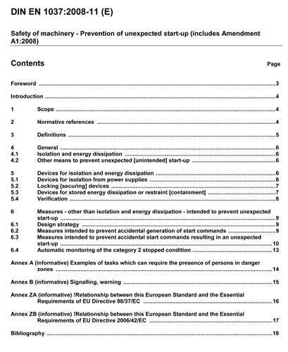 Figura 1: ndex detallat de la norma EN 1037-2008 'Prevenci d'una posada en marxa imprevista (versi vigent: 2008)
