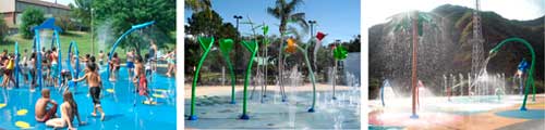 El parque Splashpad incorpora diversos elementos que proyectan agua de diferentes formas
