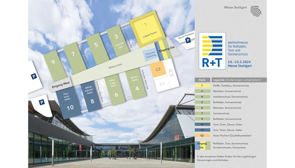 Plan de pabellones de R+T 2024 y sectores que exponen en cada uno de ellos. Foto: Landesmesse Stuttgart GmbH