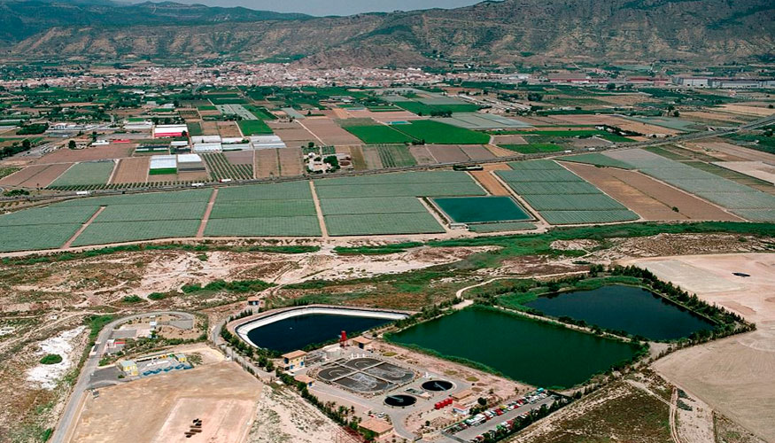 Imagen area de la EDAR de Alhama de Murcia, que reutiliza el 100% de sus aguas regeneradas para uso agrcola