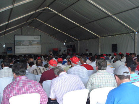 Case IH clients attended a presentation of product in the tent of the estate of Alcaracejos