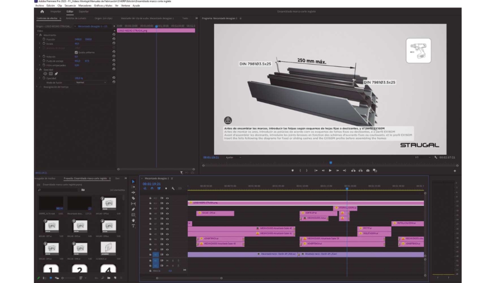 Figura 3.8. Postproduccin de videotutorial de montaje de una ventana aplicando Adobe Premiere