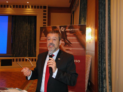 Carlos Moldes, presidente del Grupo Moldtrans, durante su discurso en la celebracin del 25 aniversario del Grupo Moldtrans en Valencia...