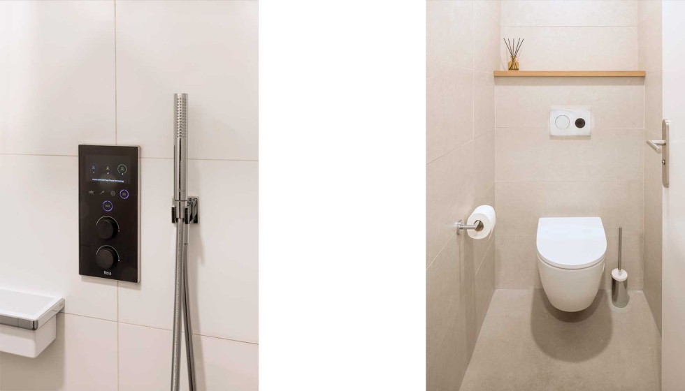 Roca Smart Shower con Roca Connect IOT, inodoro Roca_Ona y placa de accionamiento PL10 E con Roca Connect IOT en Alinghi Red Bull Base...