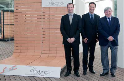 From left to right, the director-general of Piera Ecocermica, Llus Pinardel; the architect Vicente Sarrablo; and the President of ceramic Malpesa...