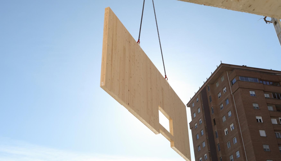 Detalle de la construccin en madera del edificio residencial de Nasuvinsa en Pamplona