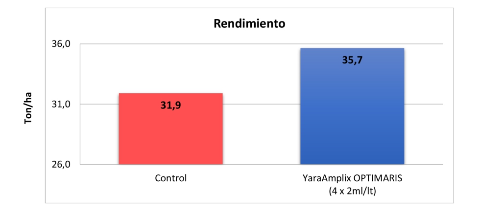 YaraAmplix OPTIMARIS increment el rendimiento total de la cosecha un 11,8% comparado con el control