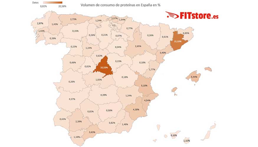 Mapa de consumo proteico en Espaa: Madrid, Barcelona, Baleares, Valencia y Alicante son lderes en volumen de consumo