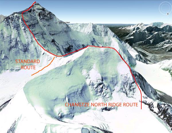 Ruta proyectada por la expedicin rusa en el Everest (FOTO: Explorer's Web)