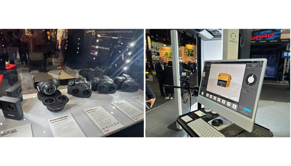 A la izquierda detalle de las lentes fisheye para grabar en sistemas de Realidad Virtual; a la derecha Orbitv de Alphastudio en colaboracin con...