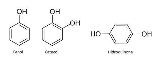 Figura 4. Fenol y productos de hidroxilacin en agua con agua oxigenada