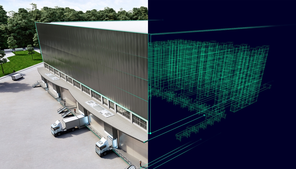 A Siemens desenvolveu o gmeo digital de um centro de logstica existente. Imagem: Siemens