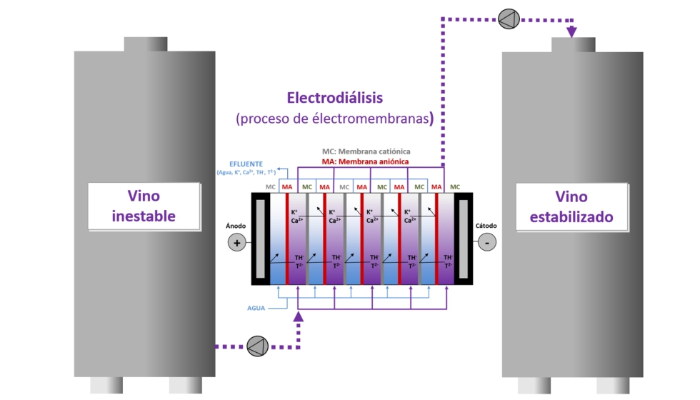 Figura 1. Tratamiento en continuo de estabilizacin tartrica (K+ y Ca+) del vino mediante proceso de electromembrana (Electrodilisis). F...