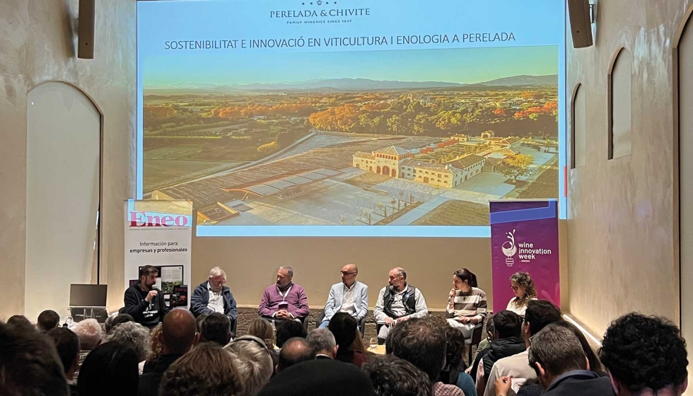Un momento de la mesa redonda Los retos de la viticultura actual en el auditorio del Castell de Perelada