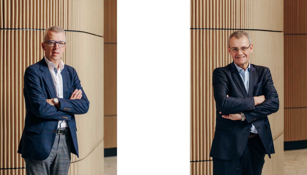  esquerda, Luc Janvier, managing director da Hunter Douglas Europe;  direita, Franois Lacquemanne, CEO da renovada Mermet...