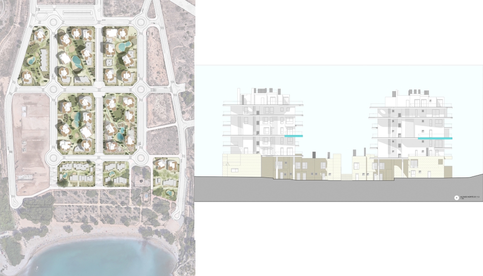 Masterplan (izquierda) y seccin del proyecto constructivo (derecha) en Alicante