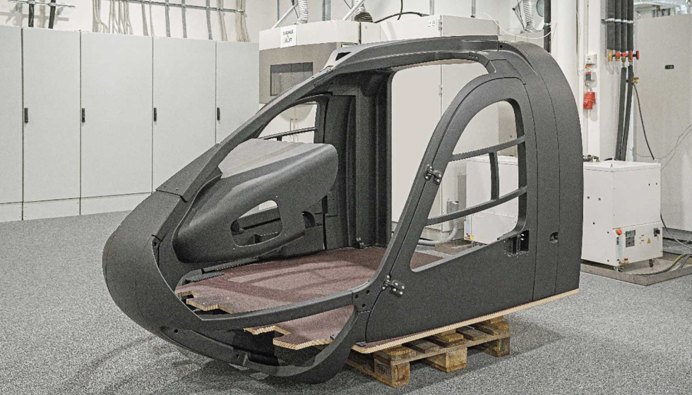 Conjunto de cabina fabricado en 3D con Q.mid GF25 - vista general. Foto: Q.BIG 3D GmbH, Backnang, Alemania