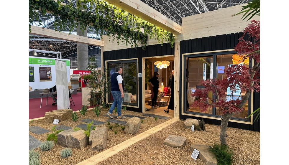 Detalle de la casa de madera que World Wood Future expuso durante la bienal Fimma-Maderalia