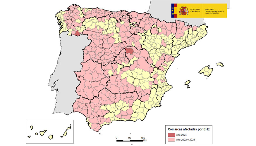 Mapa de distribucin de la enfermedad hemorrgica epizotica (EHE) en Espaa