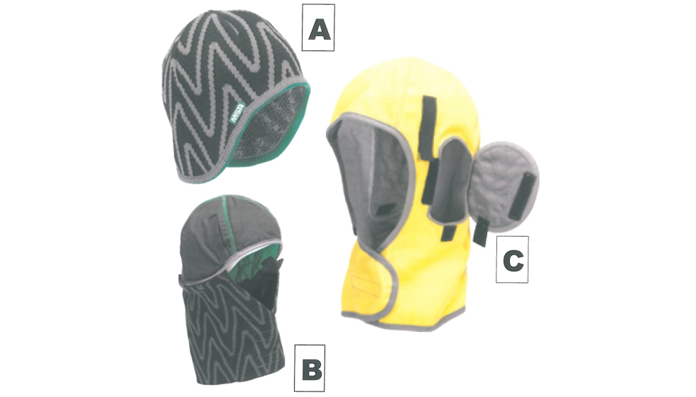 Figura 4: Capuces de invierno adecuados para el casco industrial de proteccin. A) Slo cabeza, B) Cabeza, cuello y nuca...