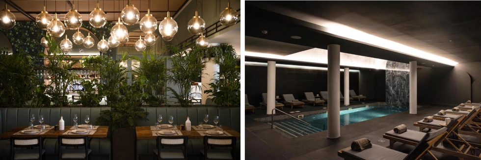Iluminacin del restaurante Isola son soluciones que complementan la exuberante vegetacin en su diseo (izquierda); Y la luz integrada en la zona...