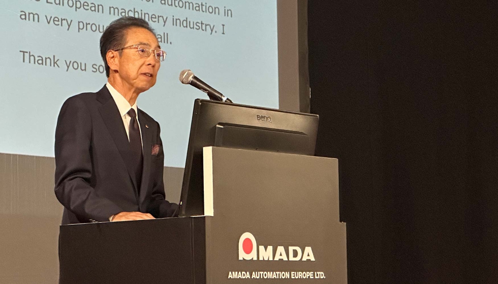 Tsutomu Isobe, presidente do Grupo Amada, durante o seu discurso