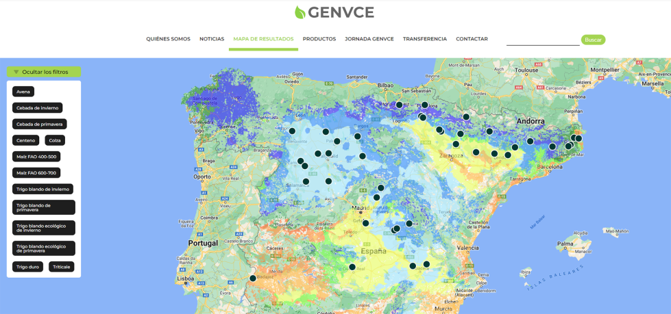 Vista del mapa de cultivos creado por GENVCE