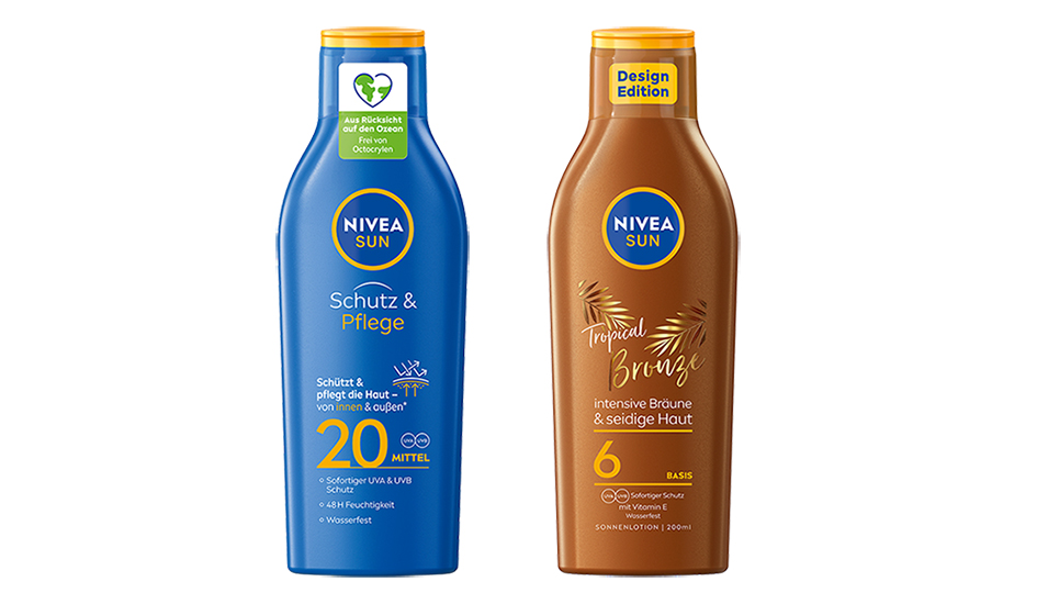 Duas vers�es do frasco de lo��o solar Nivea, da Beiersdorf