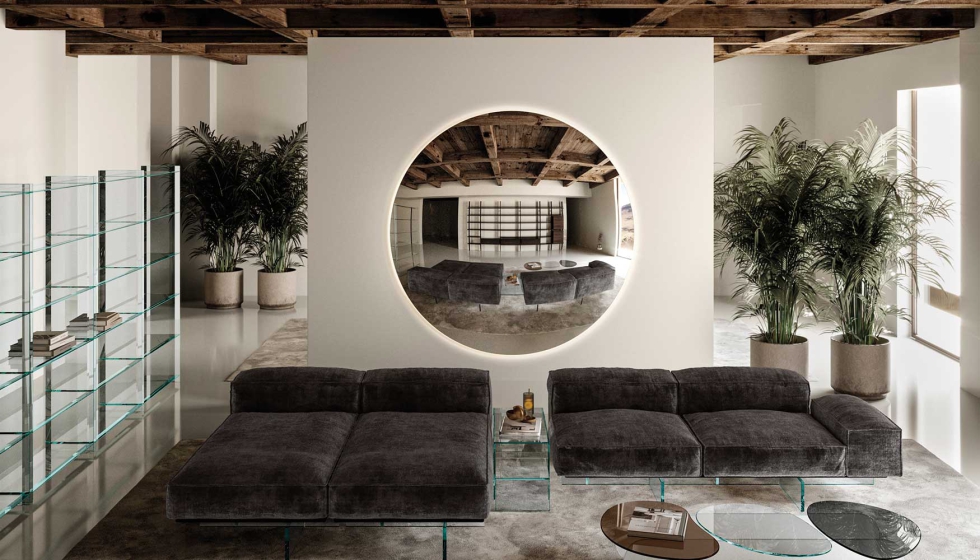 Espacio decorado con el nuevo espejo 'Iris' de Tonelli Design