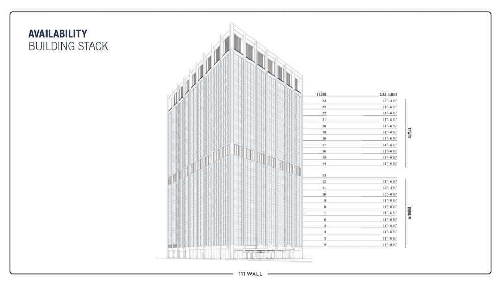 A torre 111 Wall Street conta com 24 pisos