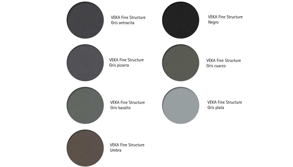Colores disponibles en la gama 'Fine Structure' de Veka