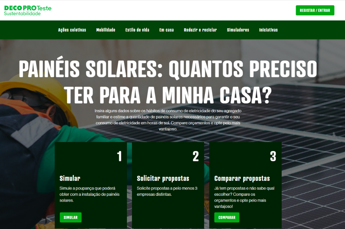 Novo simulador de poupana de energia com painis solares fotovoltaicos da DECO PROteste