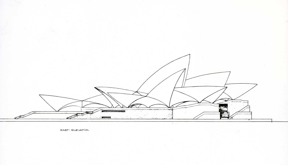 Diseo inicial de Jrn Utzon para el concurso de la pera de Sdney. Imagen: Arup + SOH