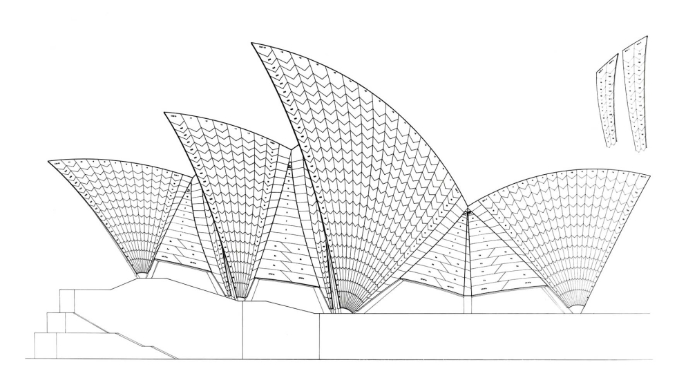 Diseo final de las velas de la pera de Sdney tras la optimizacin de la geometra inicial. Imagen: OAPSL