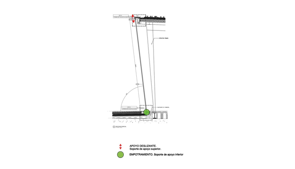 Diagrama en seccin, empotramiento y apoyo deslizante