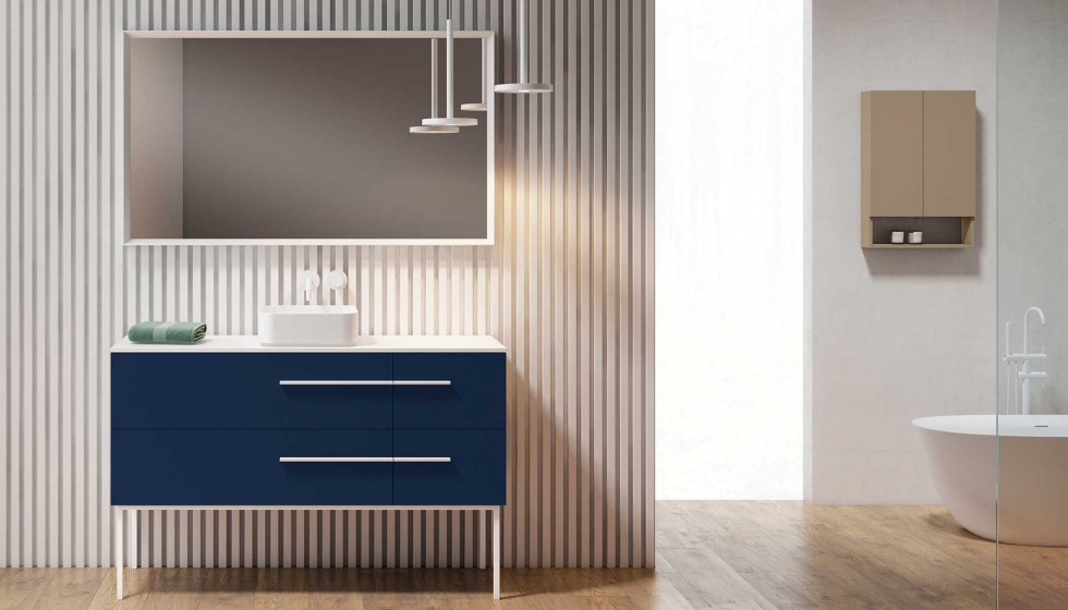 Mueble coleccin Play acabado azul cobalto con lavabo sobre encimera gama Rectngulo