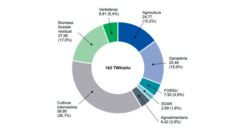 Distribucin del potencial disponible para la produccin de biometano en Espaa (Anlisis de PwC y Biovic para Sedigas)...