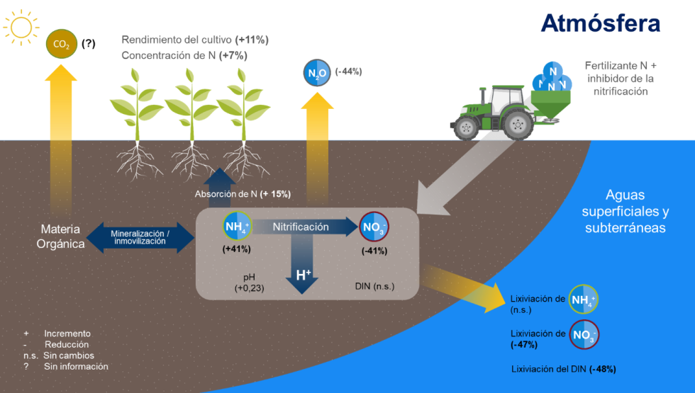 Figura 3. Efectos de los inhibidores de la nitrificacin (IN) en la productividad de las plantas y en el medioambiente...